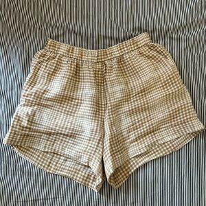 Everlane tan & cream plaid linen shorts